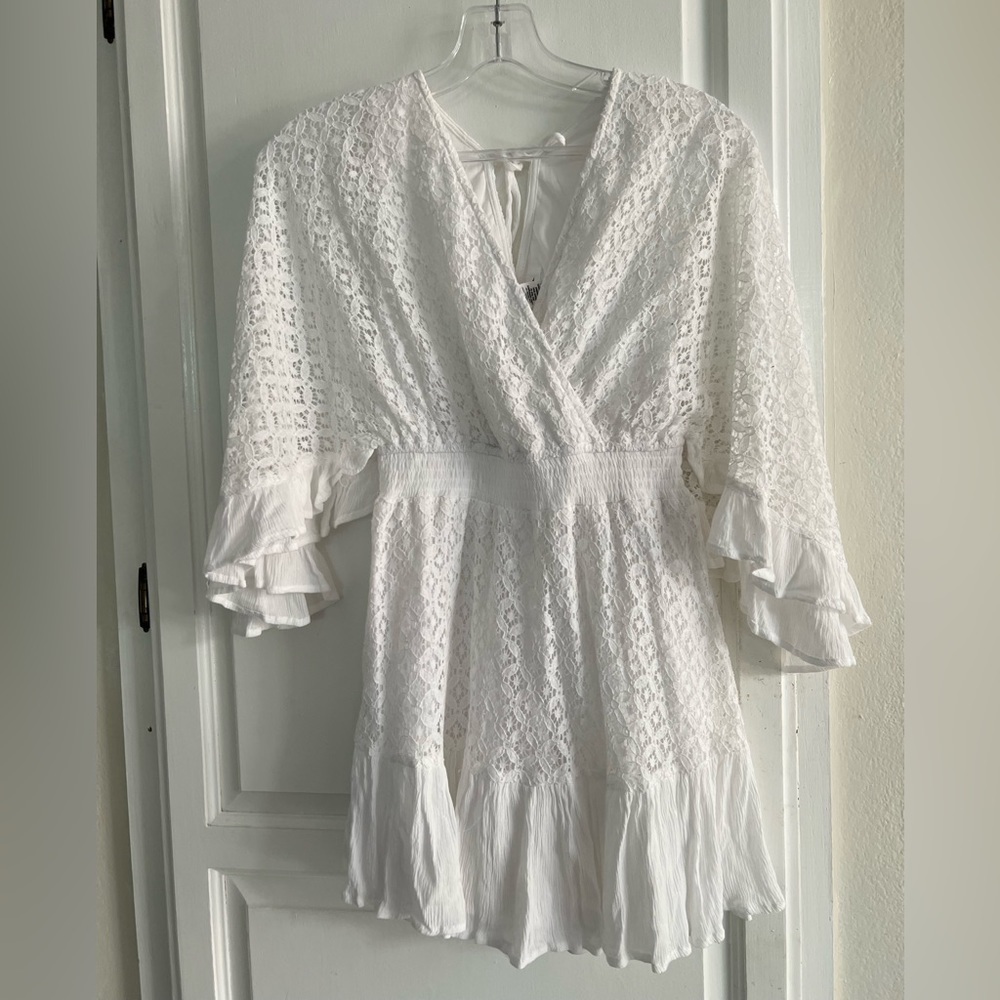 Japna white floral ruffle skort jumpsuit unique women’s size Small